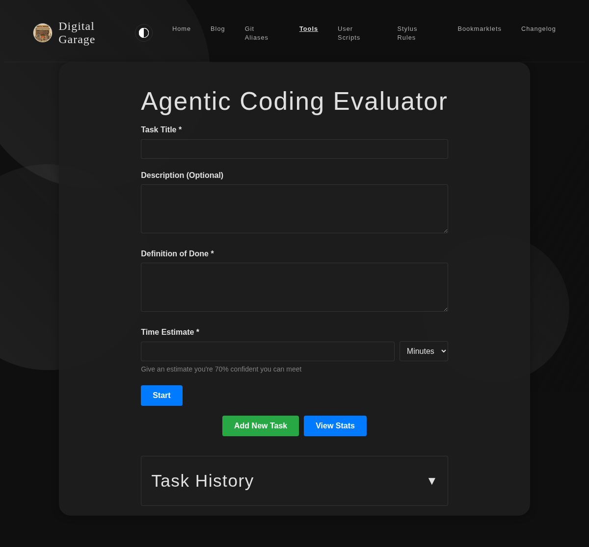 Screenshot of Agentic Coding Evaluator v1.3.0 in dark mode