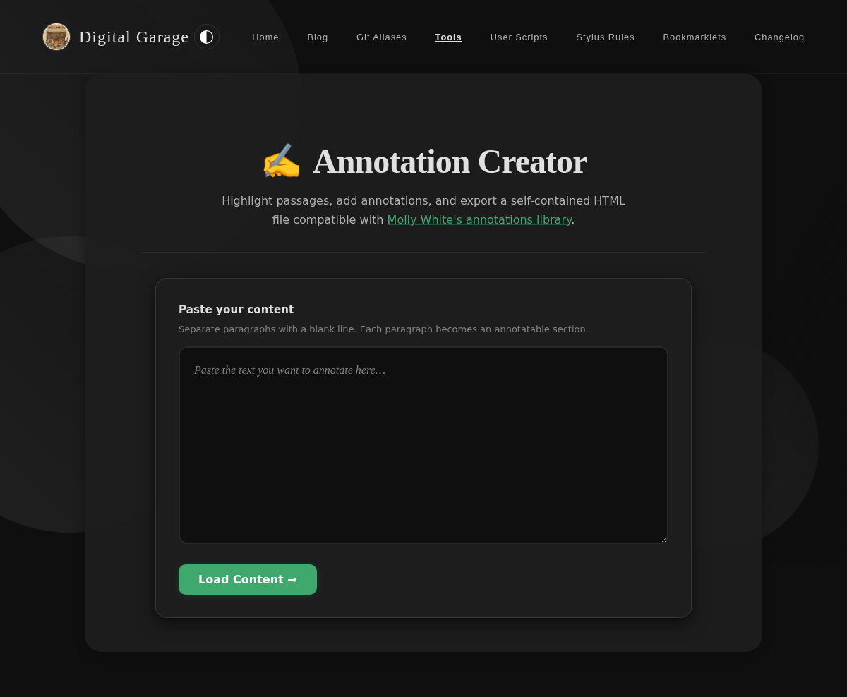 Screenshot of Annotation Creator in dark mode