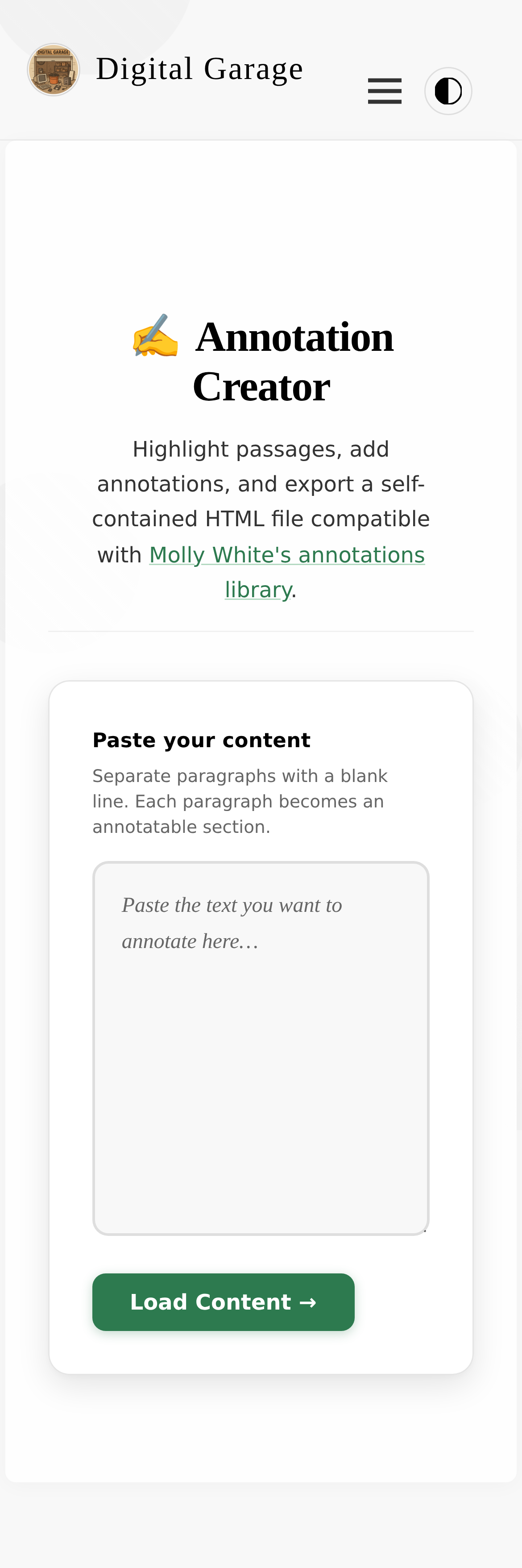 Screenshot of Annotation Creator v1.1.0 on mobile