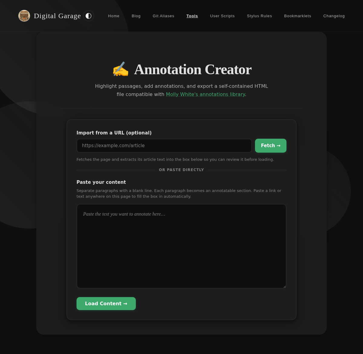 Screenshot of Annotation Creator in dark mode