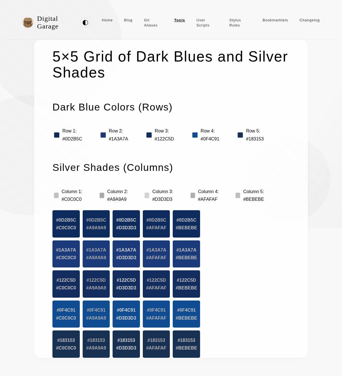 Screenshot of Blue and silver colour combinations