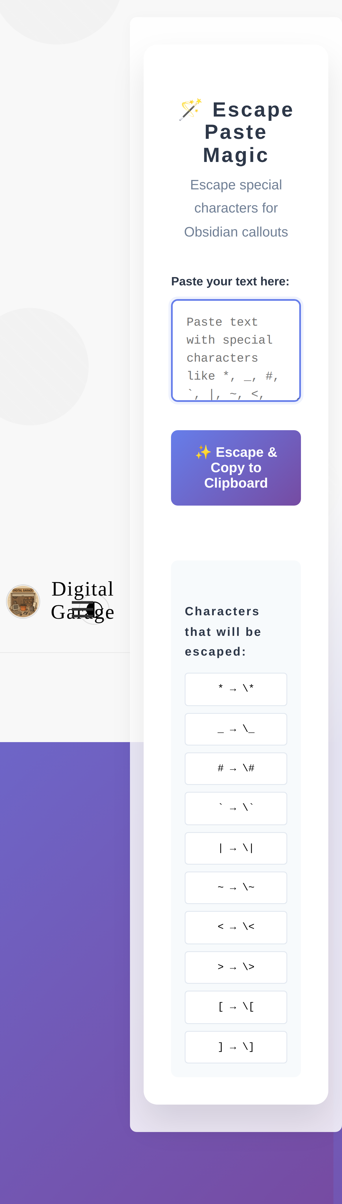 Screenshot of Obsidian Text Escaper v1.0.0 on mobile