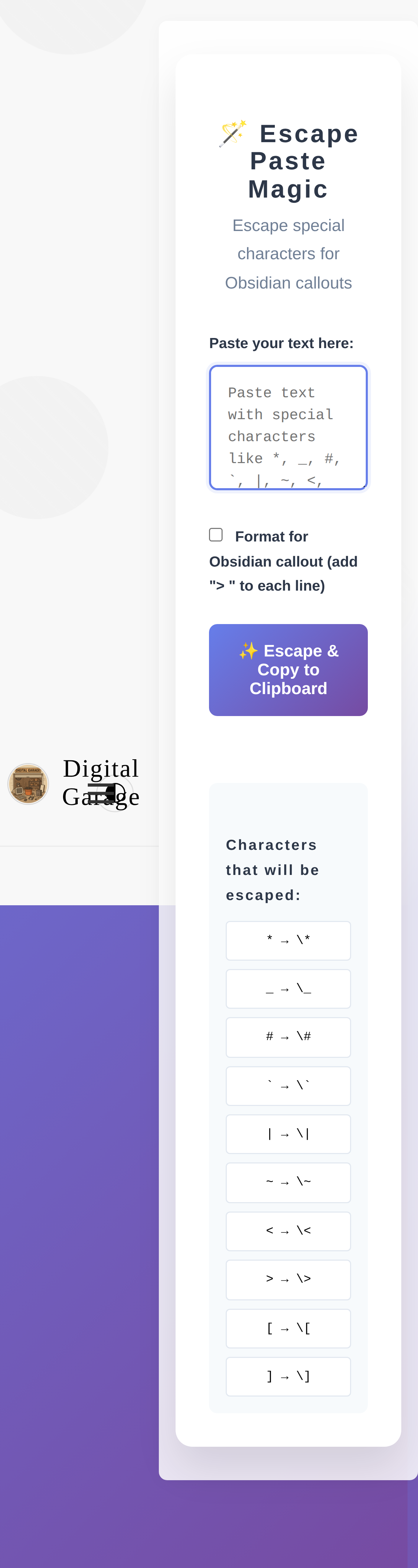 Screenshot of Obsidian Text Escaper v1.1.0 on mobile
