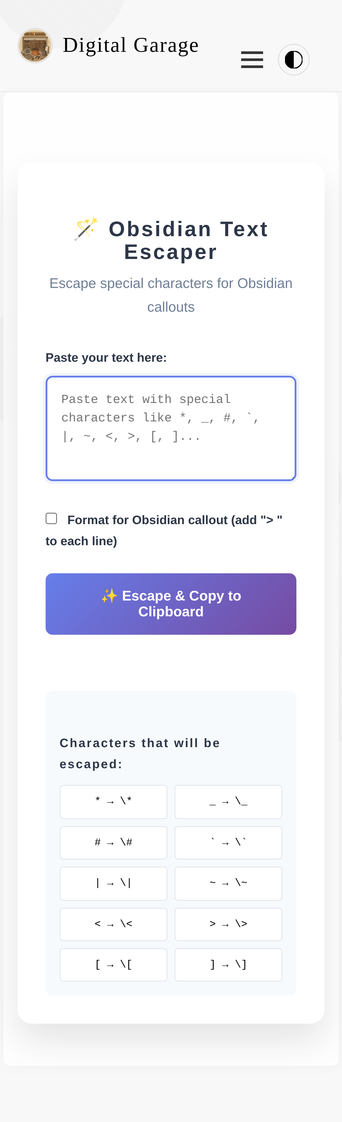 Screenshot of Obsidian Text Escaper v1.1.1 on mobile