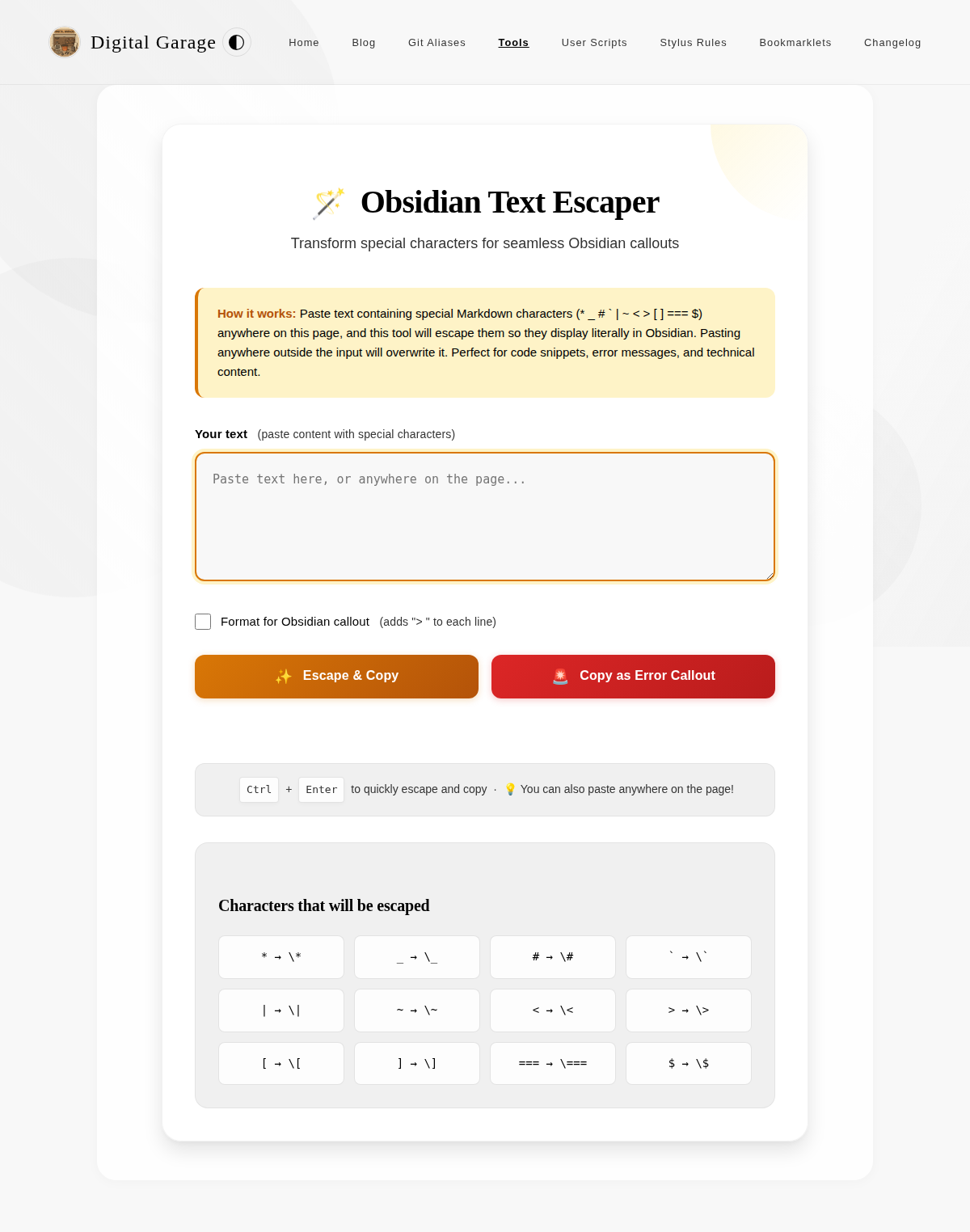 Screenshot of Obsidian Text Escaper