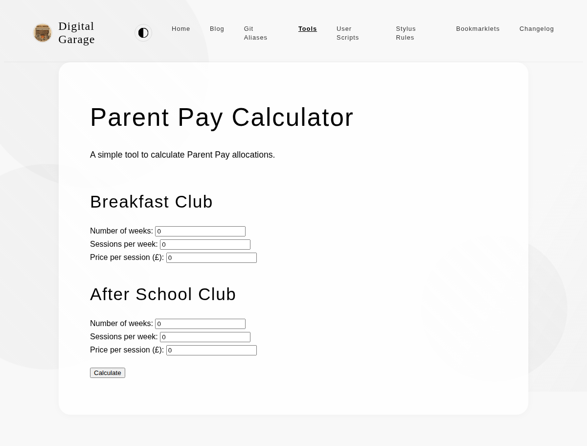 Screenshot of Parent Pay Calculator v1.1.0