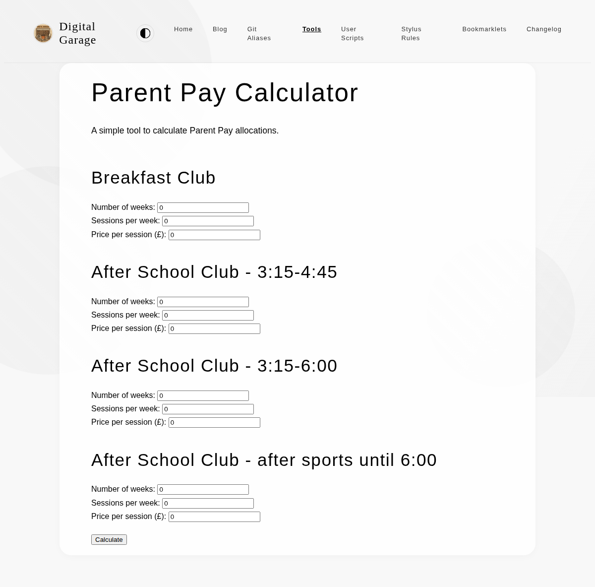 Screenshot of Parent Pay Calculator v1.2.0