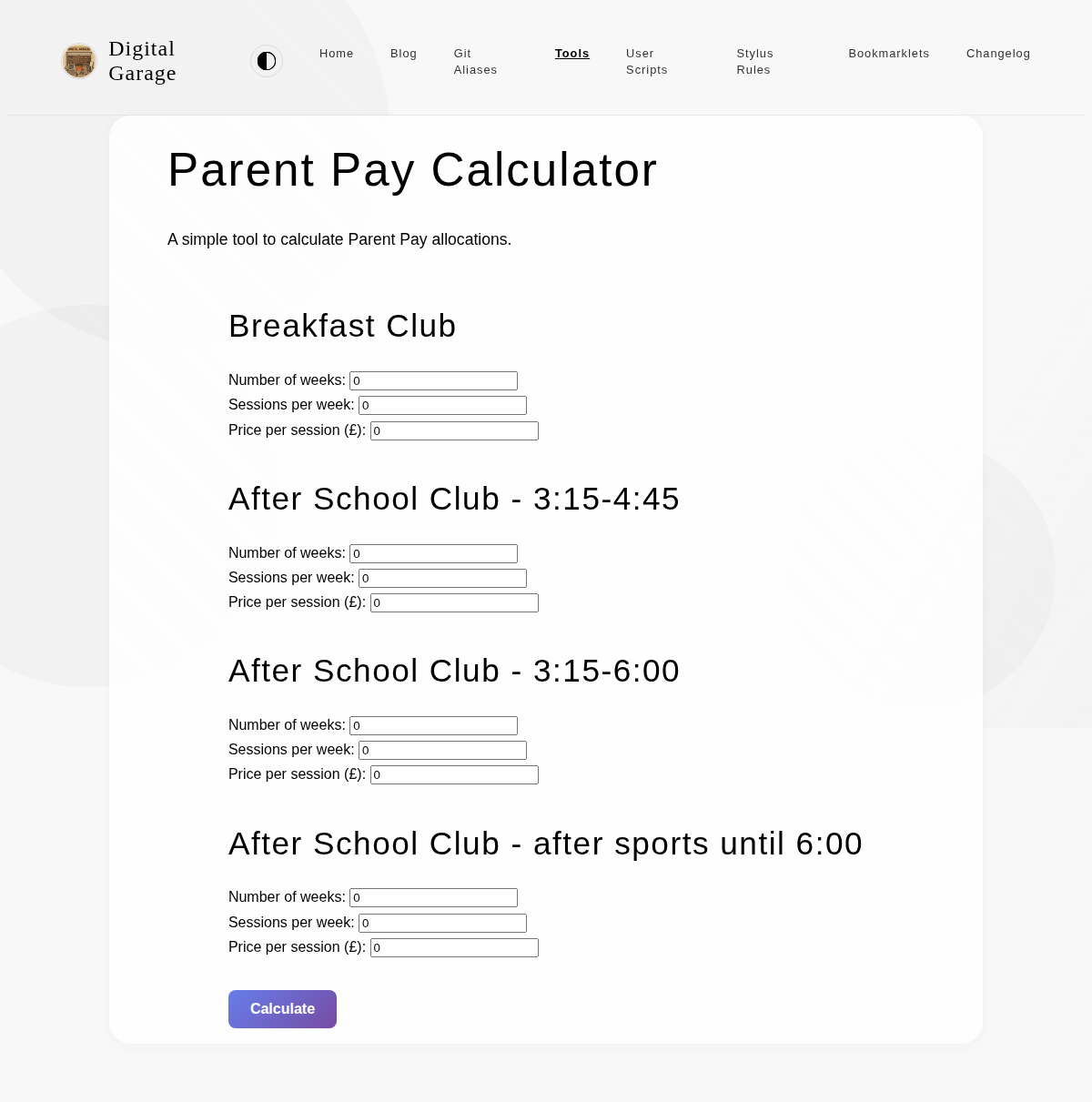 Screenshot of Parent Pay Calculator v1.4.0
