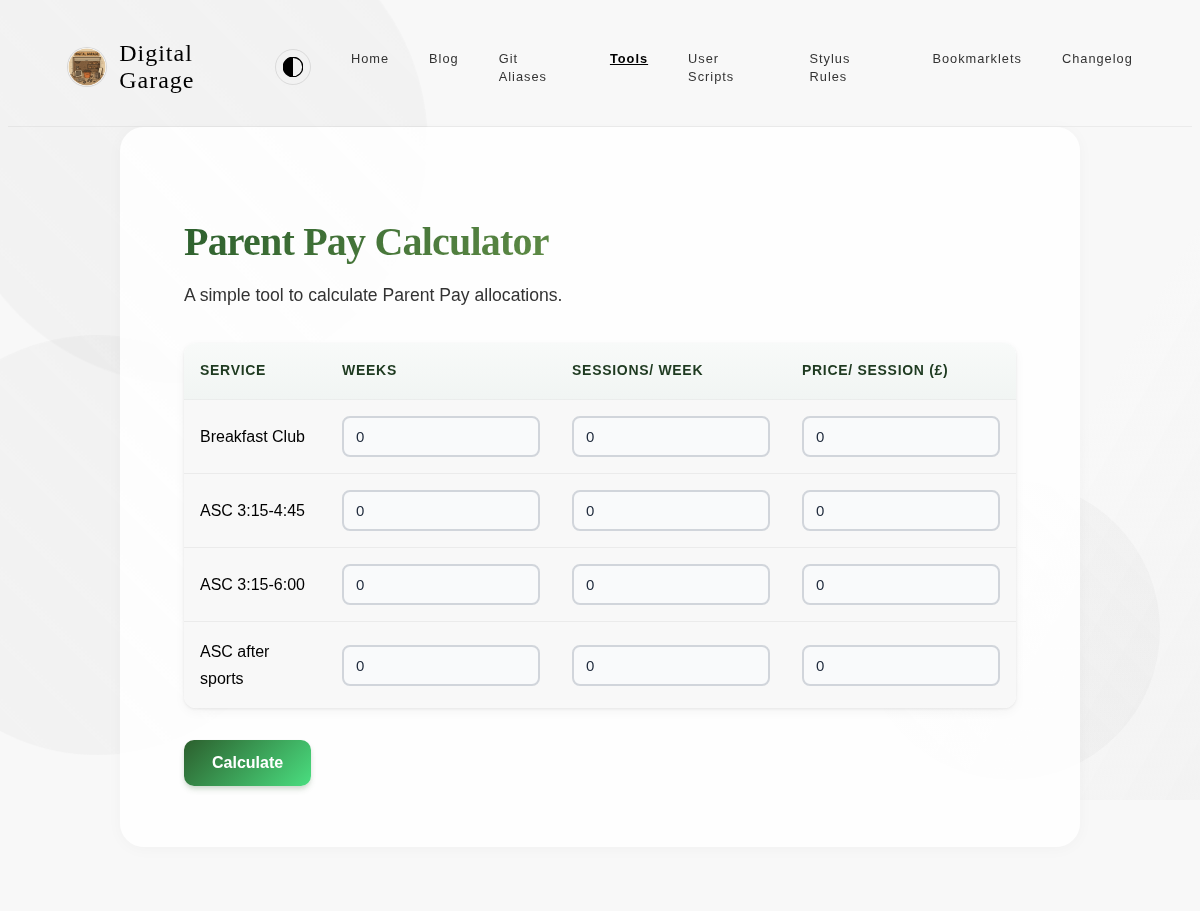 Screenshot of Parent Pay Calculator v2.1.0