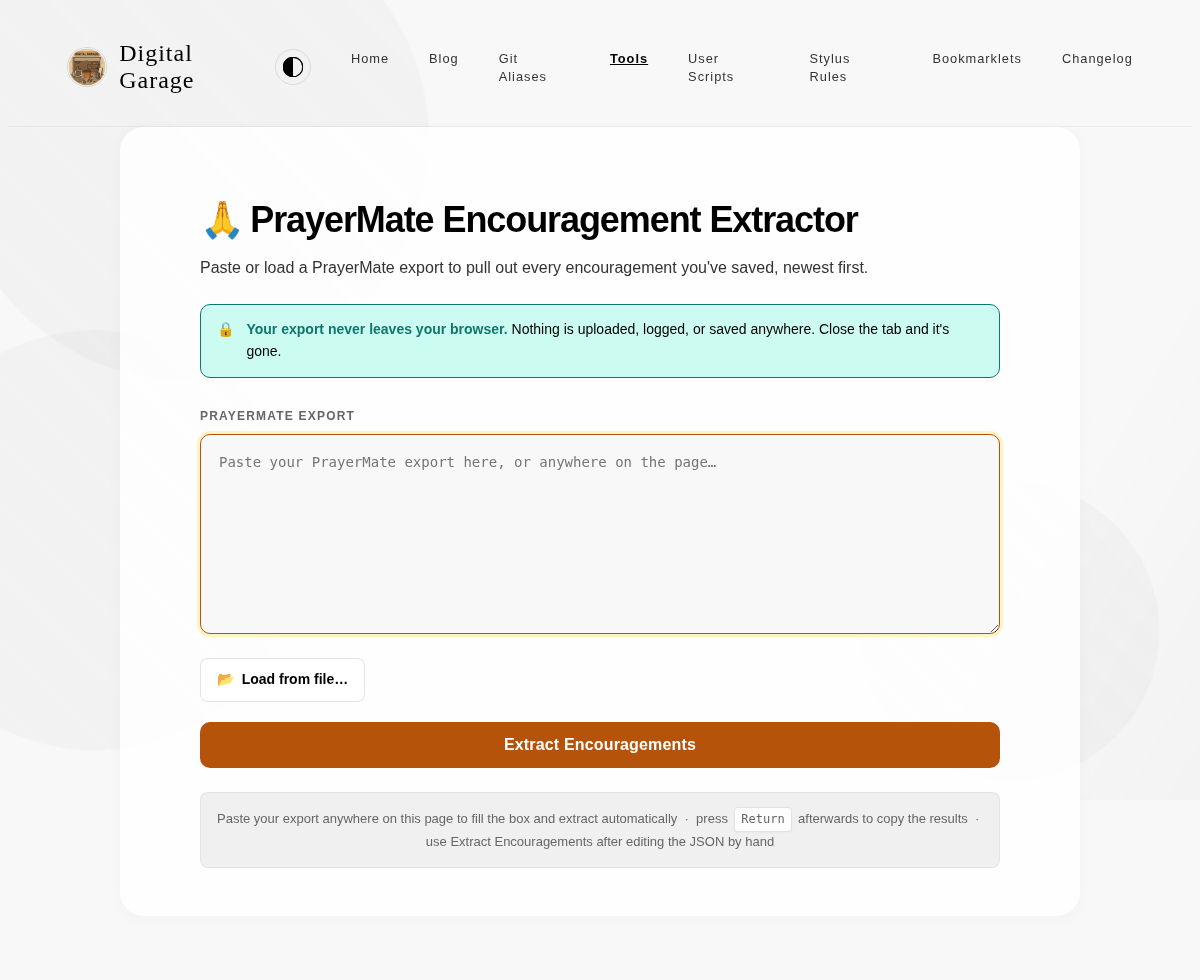 Screenshot of PrayerMate Encouragement Extractor
