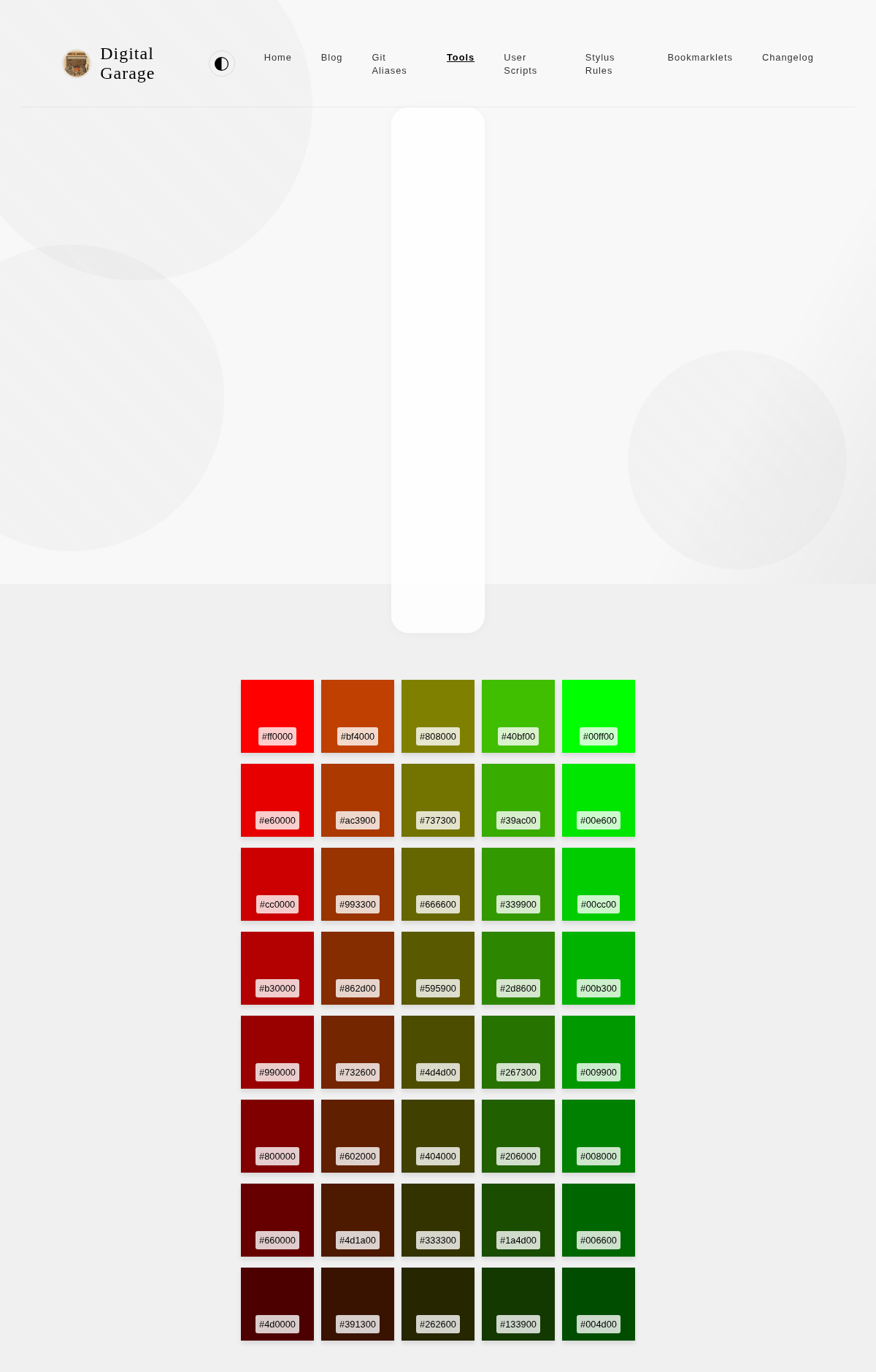 Screenshot of Red to Green colour ranges