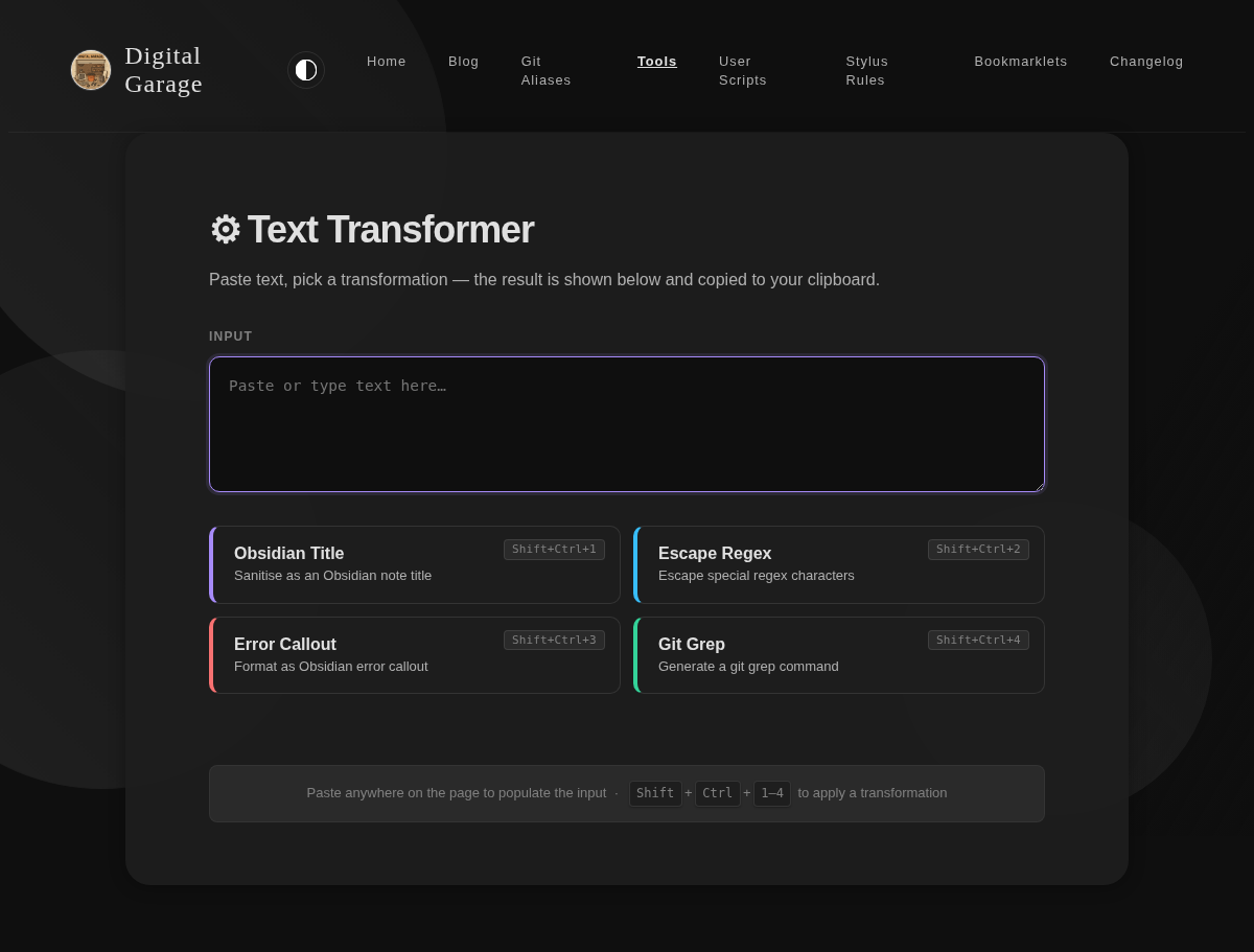 Screenshot of Text Transformer in dark mode