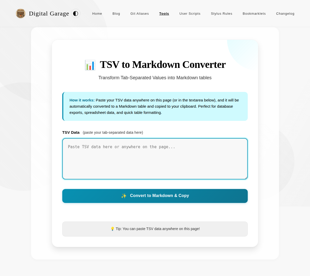 Screenshot of TSV to Markdown Converter v1.0.0