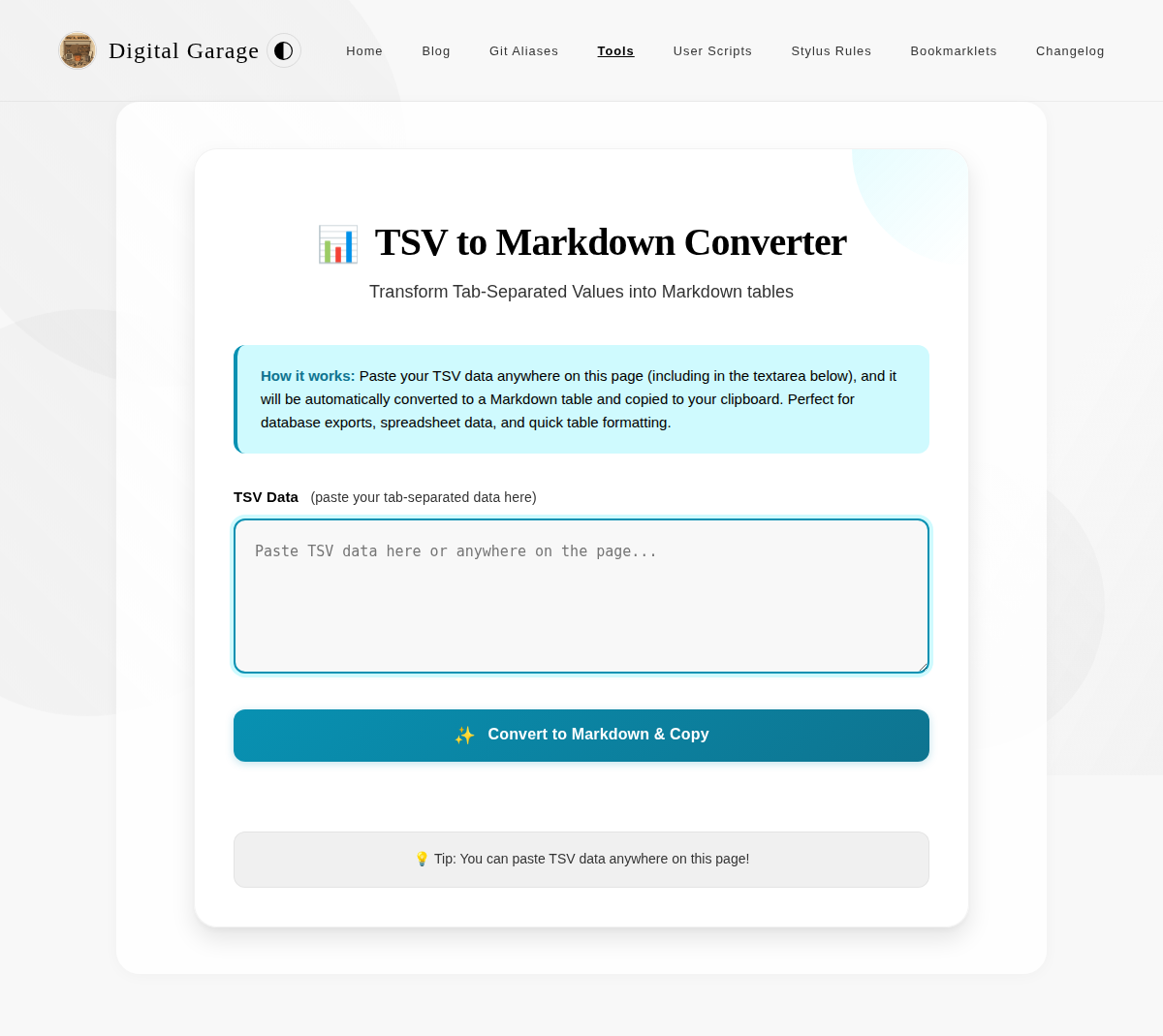 Screenshot of TSV to Markdown Converter v1.1.0