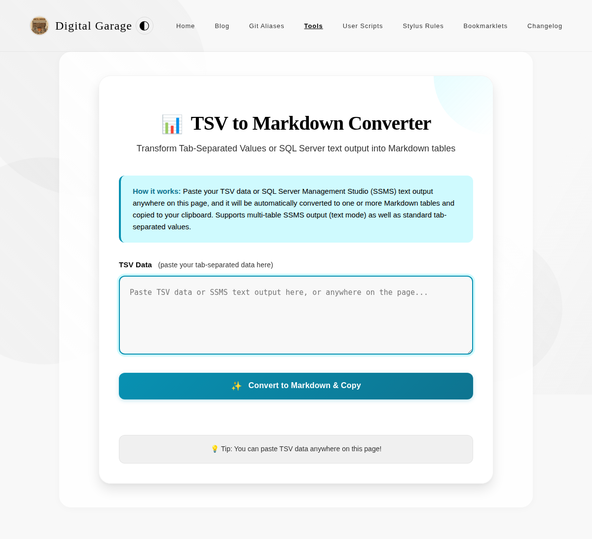 Screenshot of TSV to Markdown Converter v2.0.1