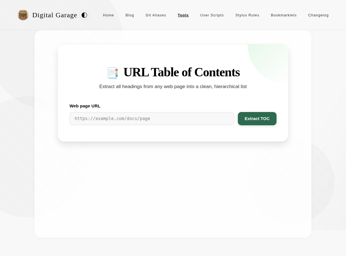 Screenshot of URL Table of Contents Extractor